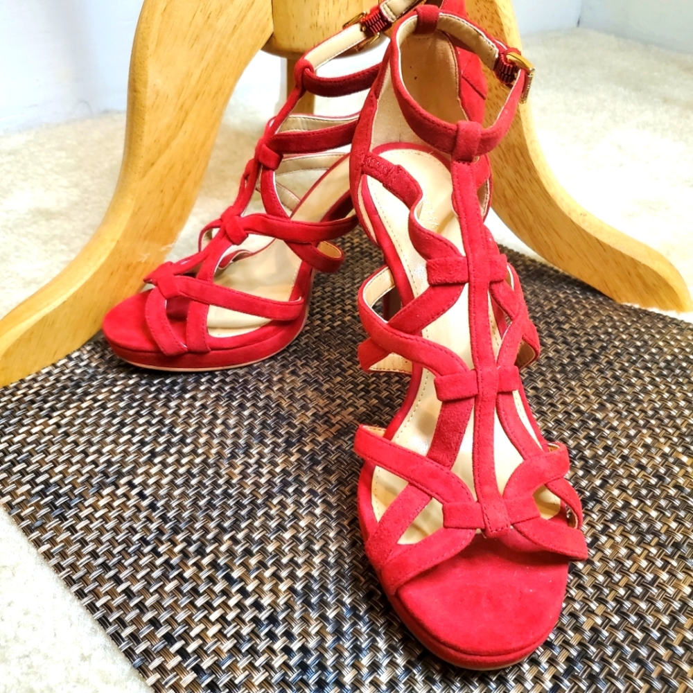 Michael Kors Caged Red Suede Heels - Picture 4 of 4